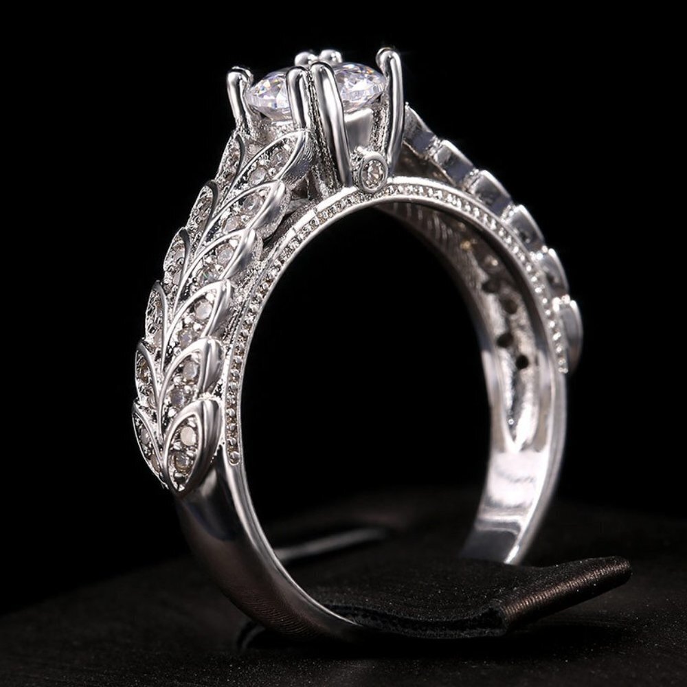🍁 925 Silver Crystal Zircon Stone Unique Leaf Design Ring for Women, VIP341 - Picture 6 of 10